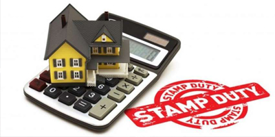 Stamp duty stamp with house on calculator